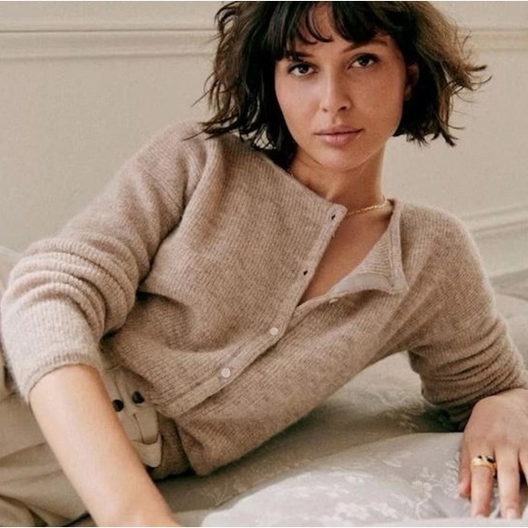Sezane Sweaters - SEZANE La Maille Gaspard Cardigan Sweater Beige Button Front Mohair Alpaca L